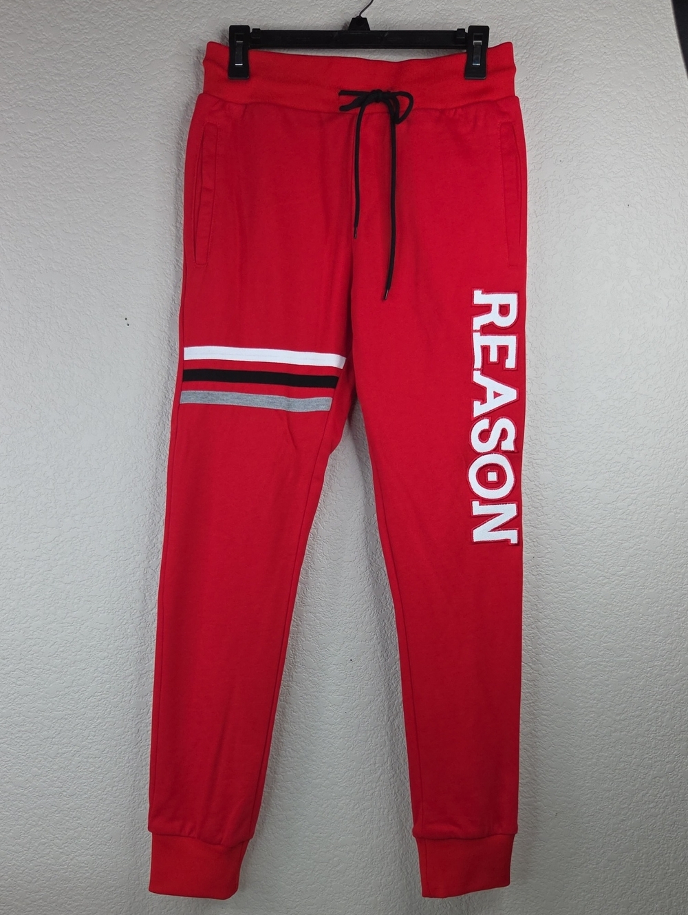 Reason Women's Red Joggers with White Side Logo and Stripe Accent